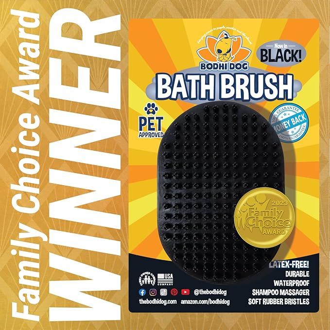 Bodhi Dog Shampoo Brush - Pet Grooming & Bath Supplies for Dogs and Cats - Bath Brush for Long & Short Hair - Premium Scrubber for Shower, Bathing & Massage (One Pack, Black)-PawvioPets