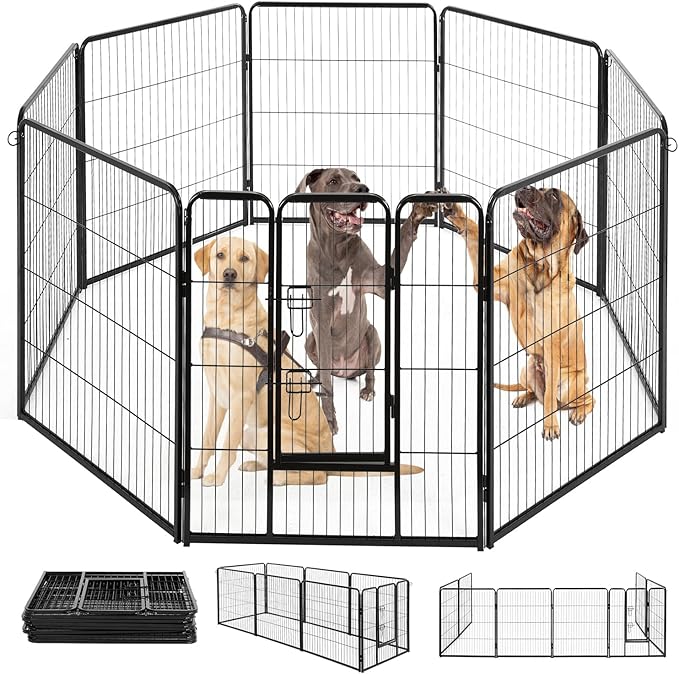 BestPet Dog Playpen Indoor 40 inch 8 Panels Metal Dog Pen Pet Dog Fence Outdoor Exercise Pen with Doors,Pet Puppy Playpen for RV Camping Yard, Black-PawvioPets