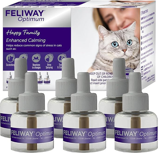 FELIWAY Optimum 6 x 30 Day Cat Calming Refills for Pheromone Diffuser, 6 x 48ml Value Pack - Helps Reduce Common Signs of Stress in Cats & Kittens, Enhanced Calming-PawvioPets