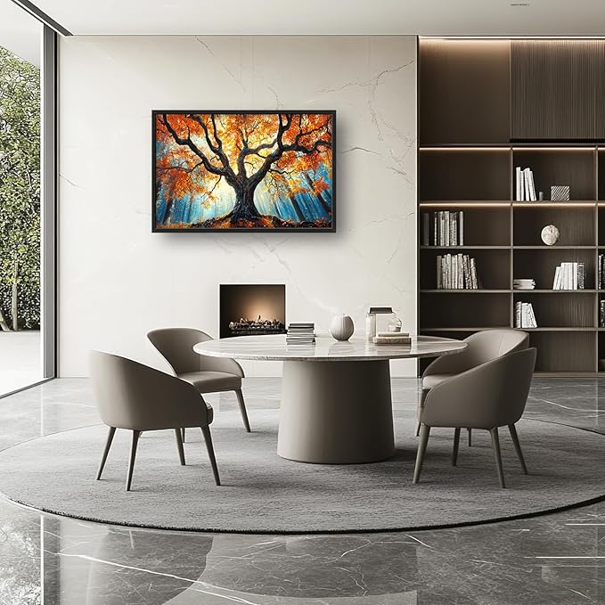 Extra Large Tree of Life Framed Wall Art for Living Room,Fall Autumn Forest Sunrise Landscape Pictures Wall Decor,Nature Canvas Print Painting Modern Artwork Bedroom Office 36L" x 24W"-PawvioPets