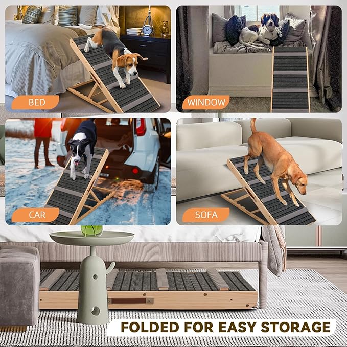 2-in-1 Dog Ramp and Dog Stairs Folding Ramp for Bed and Couch, Suitable for Small to Medium Dogs, Supports up to 150 Pounds-PawvioPets