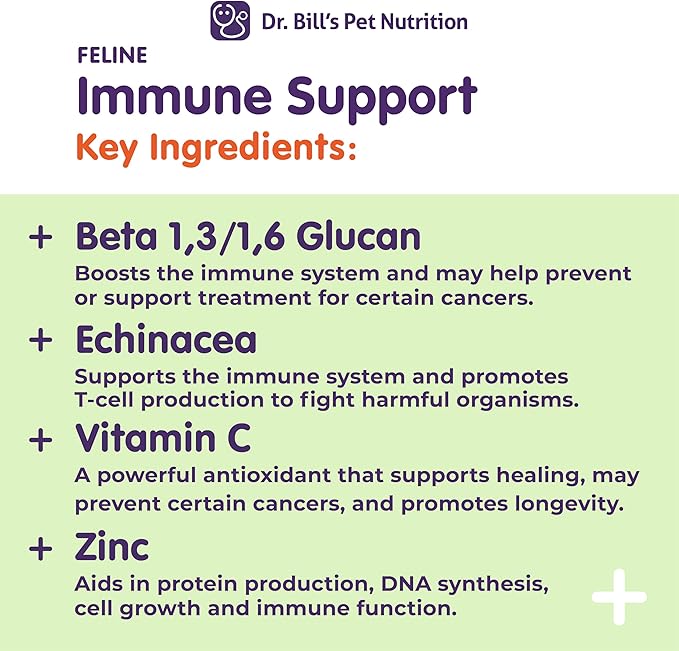Dr. Bill’s Feline Immune Support | Boosts Cat Immunity and Health with Colostrum, Beta Glucan, Turkey Tail Mushroom, Zinc & Vitamin C | Powder Supplement for Cats of All Ages-PawvioPets