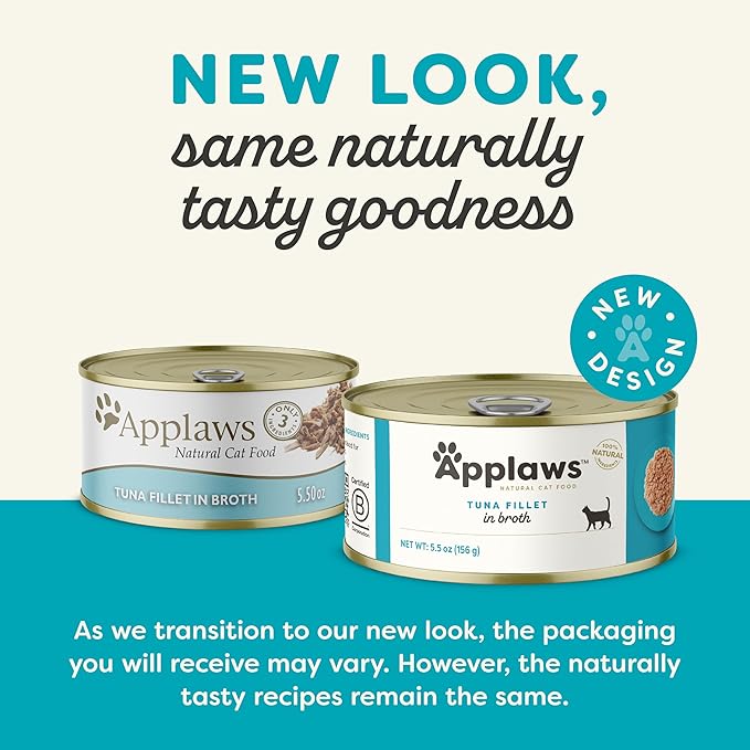 Applaws Natural Wet Cat Food in Broth, Limited Ingredient Canned Wet Cat Food, No Additives, Made with Natural Ingredients, Tuna Fillet Broth (6 x 5.5oz Cans)-PawvioPets
