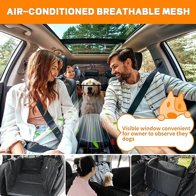 Back Seat Extender for Dogs,Waterproof Dog Car Seat Cover Protector with Mesh Window,Large Space Hammock for Car SUV Truck Dog Travel-PawvioPets