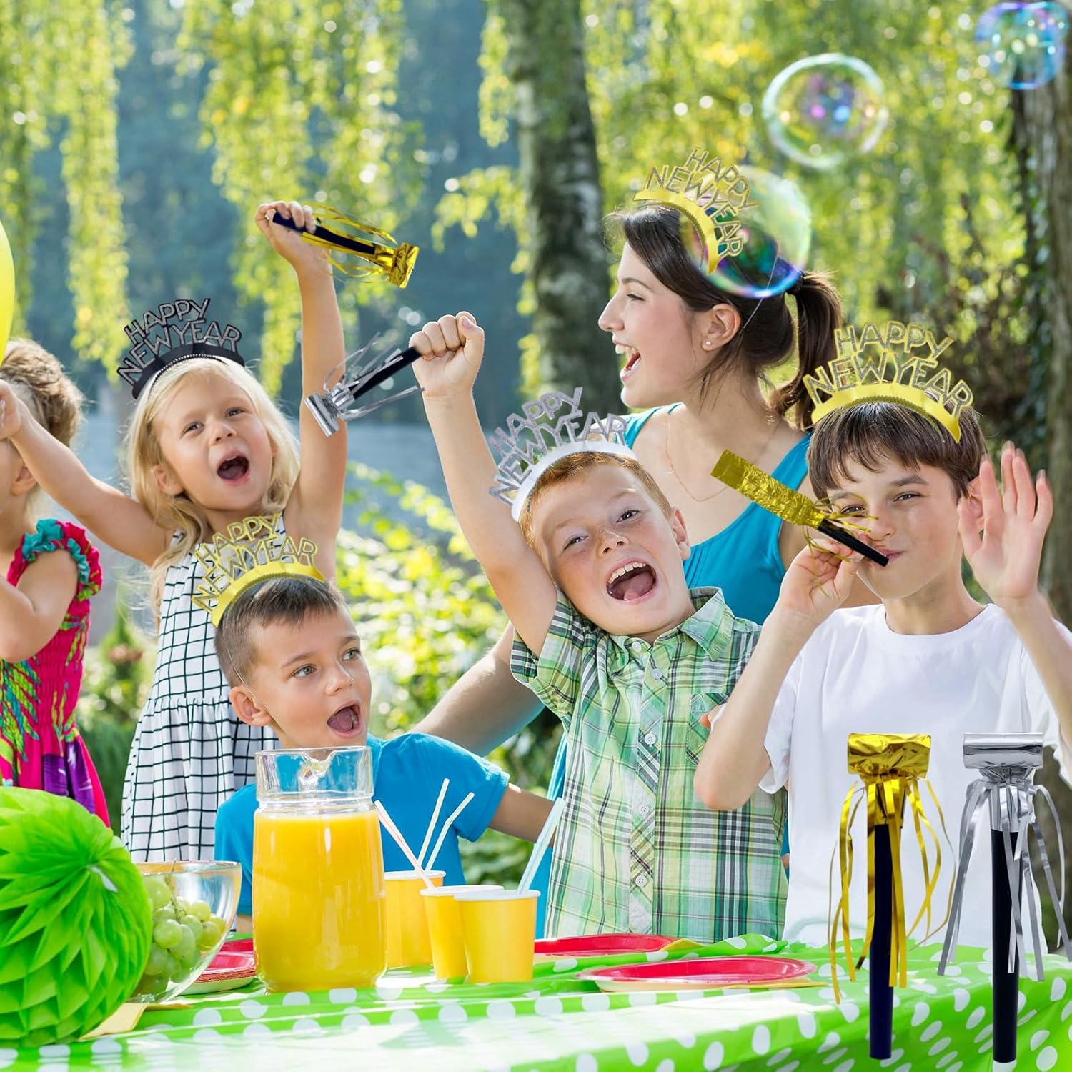 24 Pieces Party Squawkers Gold Noise Makers for New Year, Christmas Party Blowers Favor Supplies