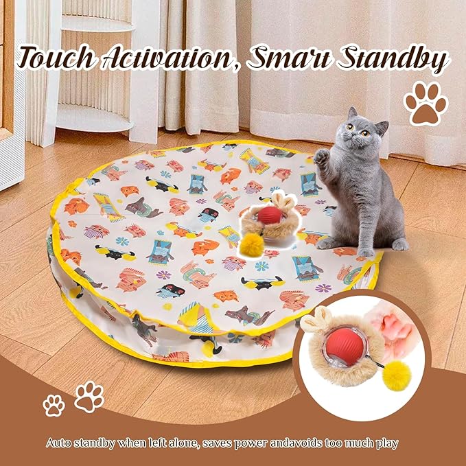 28-Inch Automatic Cat Toys Cat Play Mat with Motion-Activated Rolling Ball–Interactive Hide-and-Seek Cat Toy for Indoor Cats’ Exercise-PawvioPets