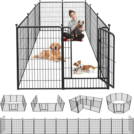 Dog Playpen 40 inch 10 Panels Indoor Dog Pen for Large/Medium/Small Dogs Heavy Duty Metal Dog Fence Outdoor for Yard, Puppy Playpen with Door Portable Pet Fence for RV Camping Yard-PawvioPets
