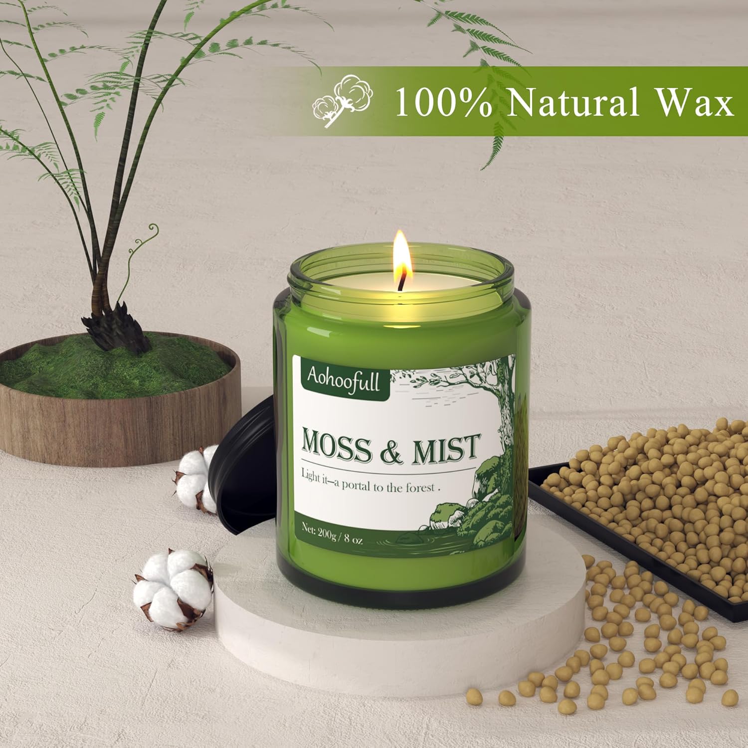 Moss & Mist Soy Candles for Home Scented,4oz 20 Hour Burn Aromatherapy Candle Gift for Stress Relief, Meditation, Yoga, Relaxing SPA, Reusable Jar for Men and Women