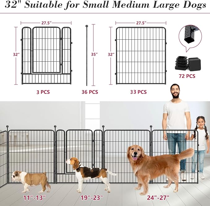 Dog Playpen 32 inch 32 Panels Indoor Outdoor Dog Pen for Medium/Small Dogs Heavy Duty Metal Dog Fence Outdoor for Yard, Puppy Playpen with Door Portable Pet Fence for RV Camping Yard-PawvioPets
