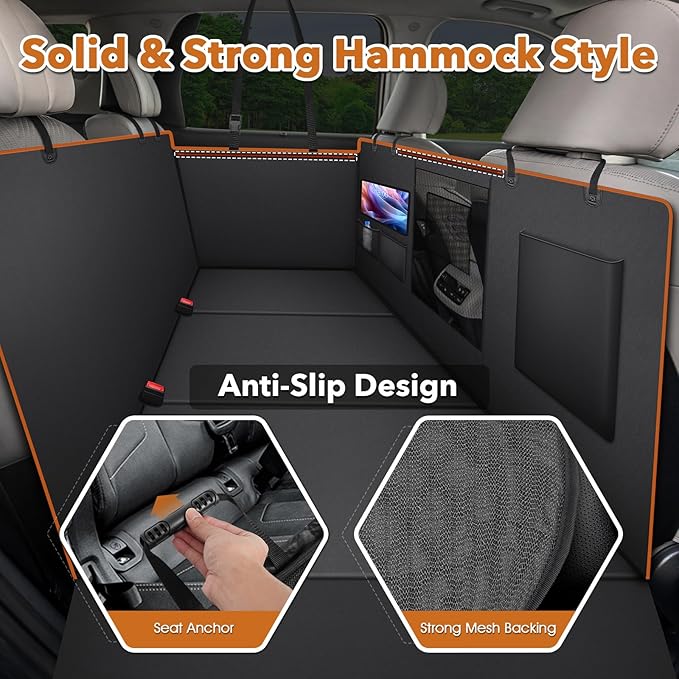 Dog Cover for Car Backseat with Crossbar Design, Hard Bottom Car Seat Cover for Dogs with Back seat Extender, Waterproof Dog Hammock for Full-Size SUV, and Truck-PawvioPets
