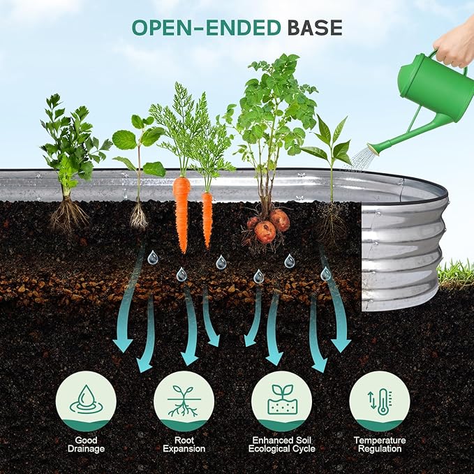 Galvanized Raised Garden Bed - 8×2×1ft Planter Raised Beds for Gardening | Oval Metal Garden Planter Box with Safety Edging and Bracing Rods for Vegetables Fruits and Flowers - Silver-PawvioPets