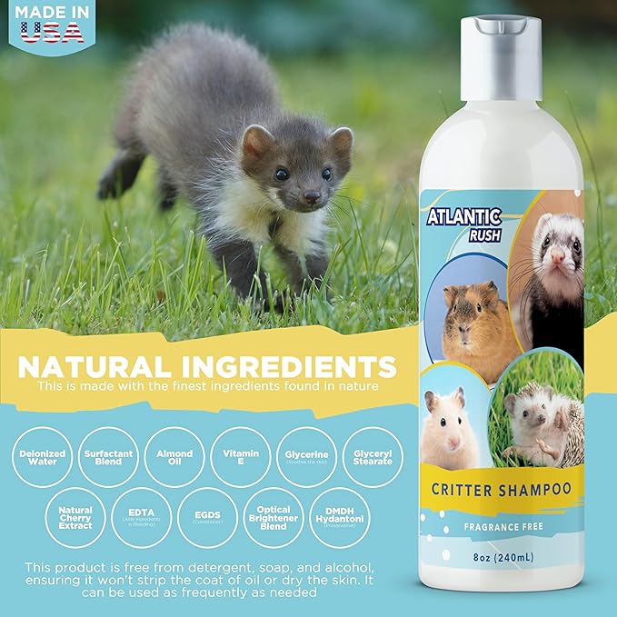 Critter Shampoo for Small Pets -Small Animal Fragrance & Detergent Free Shampoo - Sensitive Skin Shampoo for Ferrets, Guinea Pigs, Rabbits, Hedgehogs, Hamsters & Sugar Gliders (8 oz Fragrance Free)-PawvioPets