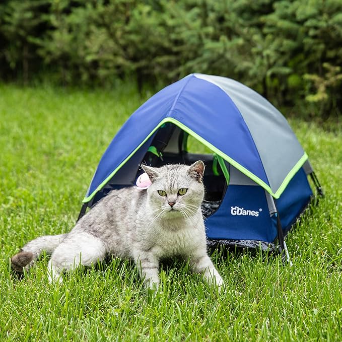 GDanes Blue Cat Tent, Large Cave Bed for Indoor Cats and Small Dogs with Soft Pad - 22" x 22" x 16"-PawvioPets