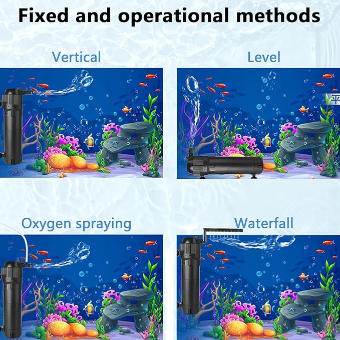 Aquarium U-V Filter for Green Water, Fish Tank Green Clean Machine with Aeration, Submersible Water Pump & U-V Light with Timer, for 10-75 Gallon Tank(105GPH/4W)-PawvioPets