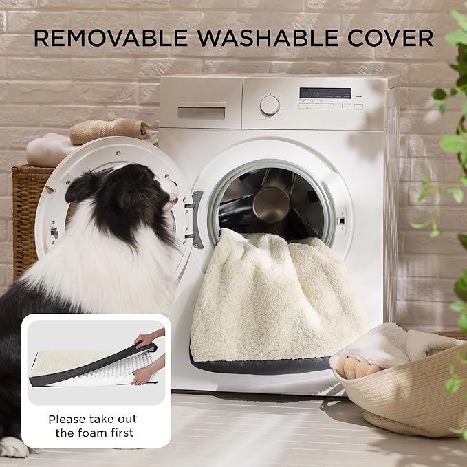 Bedsure Large Dog Bed for Crate - Orthopedic Flat Pet Beds with Removable Washable Cover, Egg Crate Foam Crate Mat, Suitable for Pet Up to 50 lbs-PawvioPets