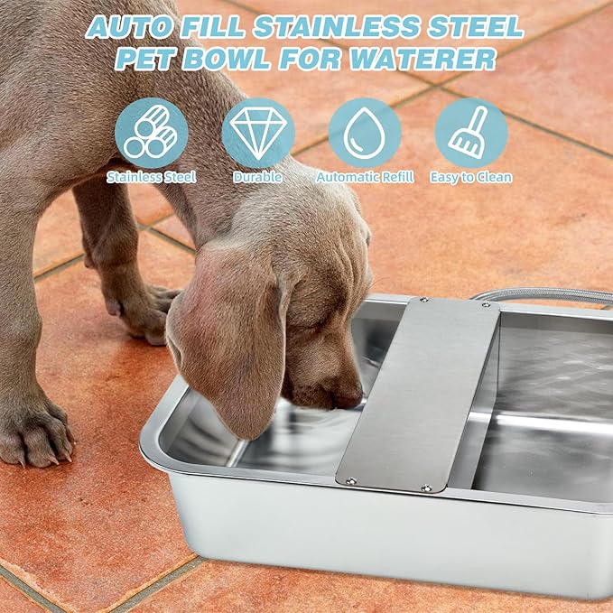 5 Gallon Automatic Dog Water Dispenser, Large Dog Water Bowl Dispenser for Outdoor, Stainless Steel Pet Bowl for Waterer Auto Fill Pet Waterer for Livestock Dogs Cats Chicken Fit 3/4'' GHT Faucet-PawvioPets