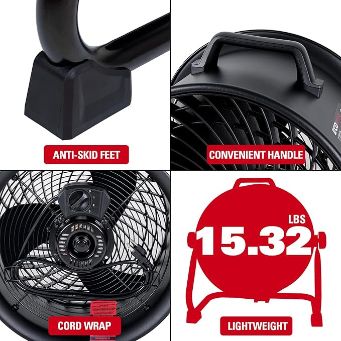 16 Inch High Velocity Industrial Fan Portable Heavy Duty Drum Metal Shop Fan with 3-Speed 360° Tilting, Floor Fans for Warehouse Workshop Garage, ETL Listed, EMF101618D-PawvioPets