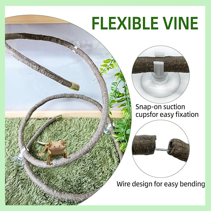 BNOSDM Reptile Vines, Bendable Jungle Climbing Vine, Terrarium Artificial Plants Decor, Reptiles Tank Accessories for Bearded Dragons, Chameleons, Snakes, Lizards, Hermit Crabs-PawvioPets