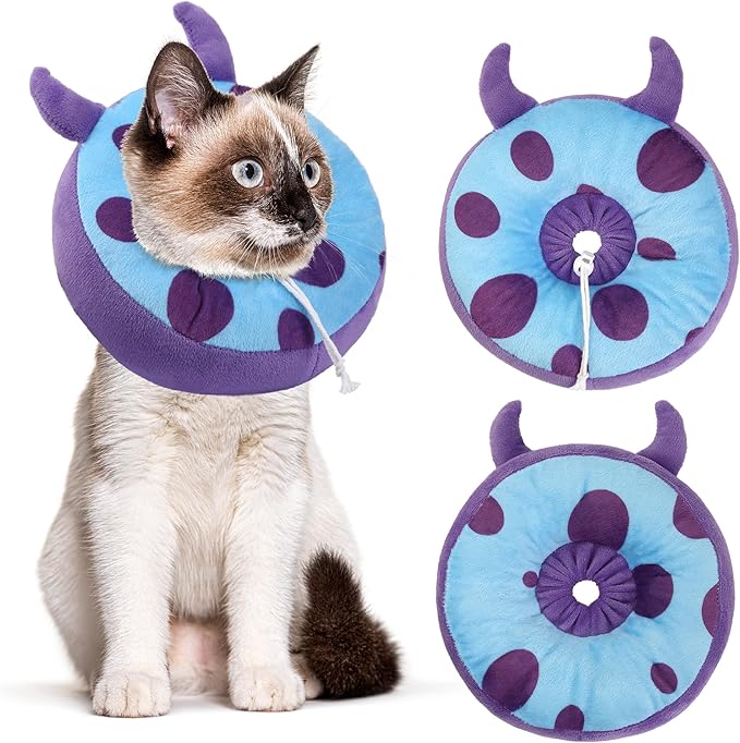 Adjustable Cat Collar Soft to Stop Licking After Surgery for Kitten, Alternative to Cone of Shame, Donut Cone for Cats, Pet Elizabethan Collar (Monster, Small)-PawvioPets
