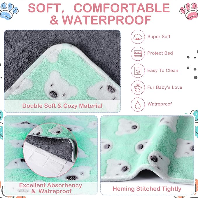 4 Pcs Waterproof Guinea Pig Blankets Washable Small Animal Fleece Bedding Absorbent Guinea Pig Cage Liners Reusable Pet Pee Pad Sleep Mat Pad Cover for Hamster Ferret (Bear Pattern,24 x 16 Inch)-PawvioPets