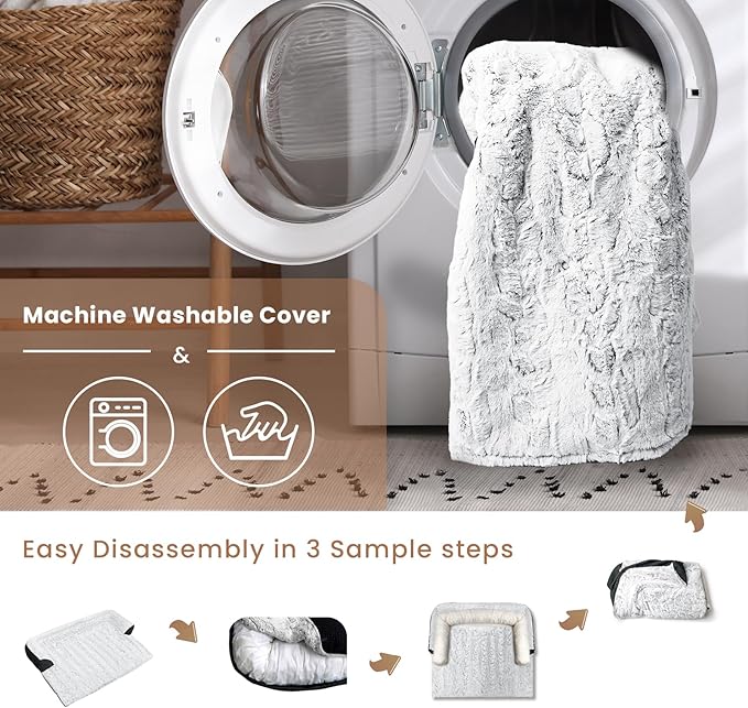 Calming Dog Bed for Couch, 35 x 31 inch Removable Couch Cover for Dogs/Cats Washable, Non-Slip Fluffy Plush Dog Sofa Mat for Furniture Protector - Grey-PawvioPets