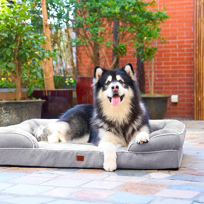 EHEYCIGA Orthopedic Dog Beds Large Sized Dog, Waterproof Memory Foam Pet Bed with Sides, Non-Slip Bottom Large Pet Bed with Washable Removable Cover, Grey-PawvioPets