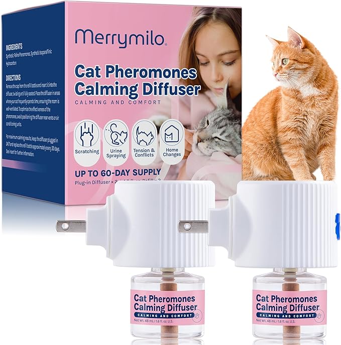 Cat Calming Pheromones Diffuser: 2 Classic Cats Plug in Refill Diffusers for Relaxation & Comfort - Reduce Stress Barking & Scratching - Indoor 60 Days Supply-PawvioPets
