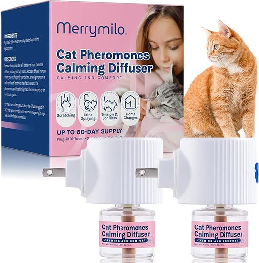 Cat Calming Pheromones Diffuser: 2 Classic Cats Plug in Refill Diffusers for Relaxation & Comfort - Reduce Stress Barking & Scratching - Indoor 60 Days Supply-PawvioPets