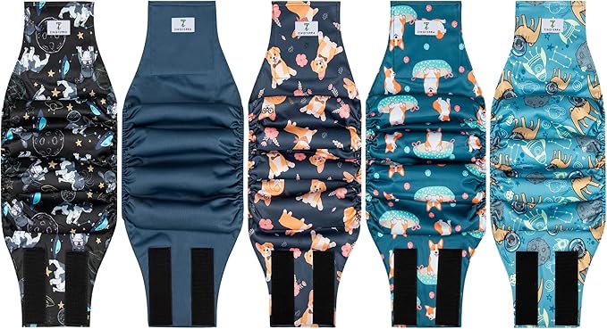 5 Pack Dog Diapers Male,Reusable Leakproof Pet Soft Dog Belly Band Wraps,High Absorbency Male Dog Diaper,Wider Washable Belly Band for Doggy Incontinence and Puppy Training-PawvioPets