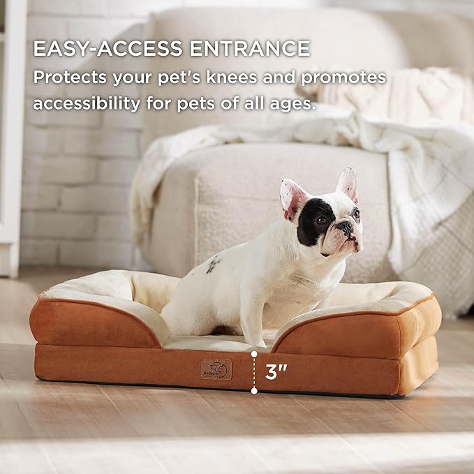 Bedsure Orthopedic Dog Bed Medium Size Dogs - Washable Medium Dog Cat Bed Waterproof, Comfort Pet Couch Sofa with Washable Removable Cover, Pets Bed with Nonskid Bottom, Ember Clay, 28"-PawvioPets
