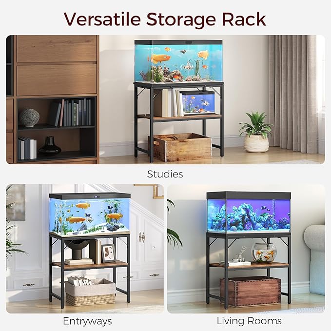 30 Gallon Fish Tank Stand, Aquarium Stand with 2-Tier Storage Shelves, Heavy Duty Breeder Turtle Terrarium Stand Rack for Home Office, 30.0" L x 11.8" W x 24.4" H, Rustic Brown FTHR3001-PawvioPets