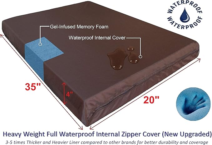 Dogbed4less Premium Gel Memory Foam Dog Bed, Durable Denim Cover with Waterproof Liner and Extra Pet Bed Case, 35"X20"X4" Small to Medium Pet-PawvioPets