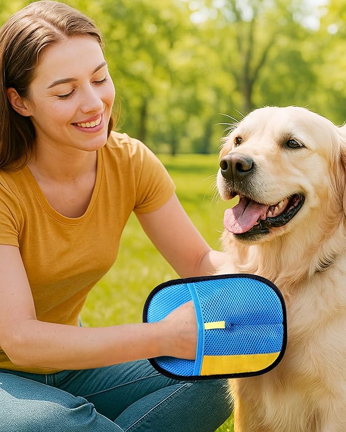 2025 Thickened Electrostatic Pet Hair Removal Gloves (2 Pcs) - Reusable Strong Grooming Gloves for Cats & Dogs, Hair Remover for Couch, Furniture, Carpet, Car Seats & Clothing (Blue)-PawvioPets