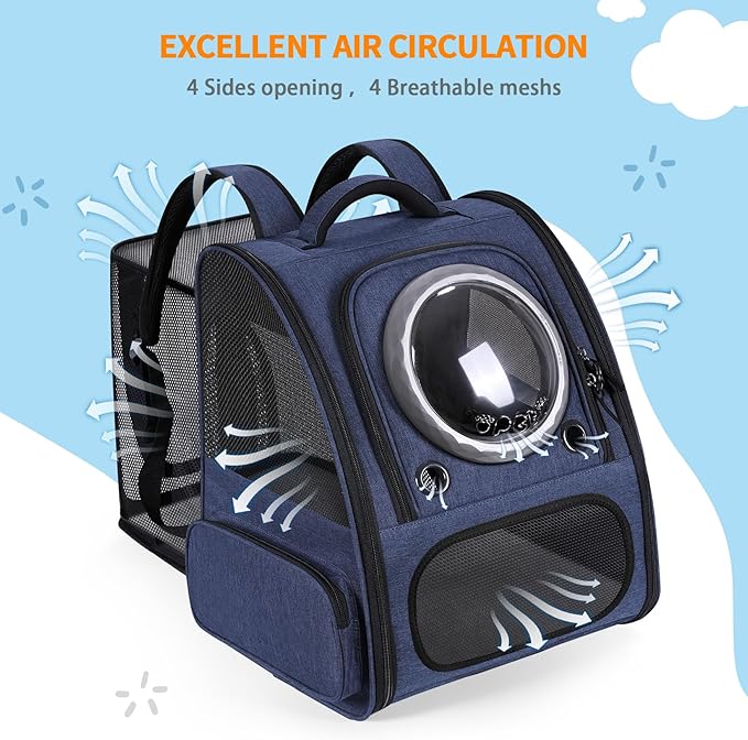 Extension Cat Carrier Backpack with Transparent Bubble Window,Dogs Backpack Carrier with Breathable Mesh Travel Bag, Portable Space Capsule Design with Foldable for Pets (Blue)-PawvioPets