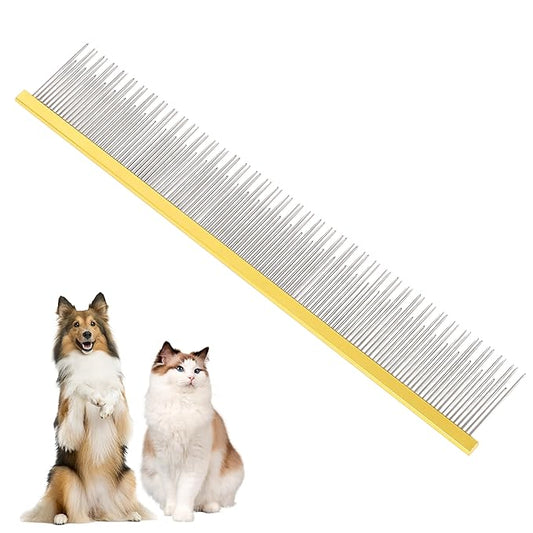 8.5 Inch Dual Tooth Pet Comb for Mats and Tangles，Professional Grooming Comb Removing Excess Hair for Long-Haired Cats and Dog Kit,Prevent Undercoat, Excess Hair,Mats and Tangles,Pet Essential-PawvioPets
