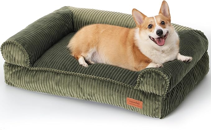 FUKUMARU Cute Dog Bed, Fluffy Dogs Couch with TPU Layer Keeping Lining Dry, Pet Sofa Medium Size Dog Easy to Care, Warm Cat Bed with Removable Zipper Cover, 36inch, Large, Green-PawvioPets