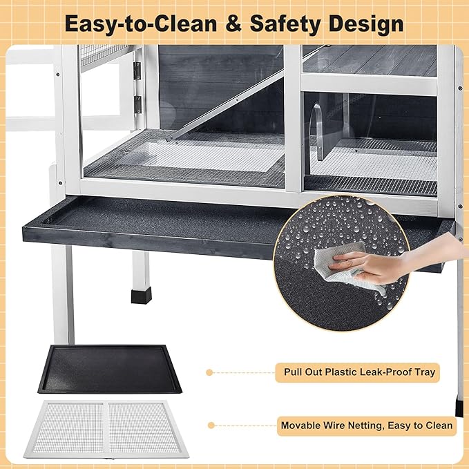 2-Story Guinea Pig Cage with Stand, Indoor Wooden Hamster Cage with Ramp, Pull-Out Tray, Hideout & Platform, Acrylic Transparent Small Animal Habitat for Chinchillas, Ferrets, Hedgehogs,Grey-PawvioPets