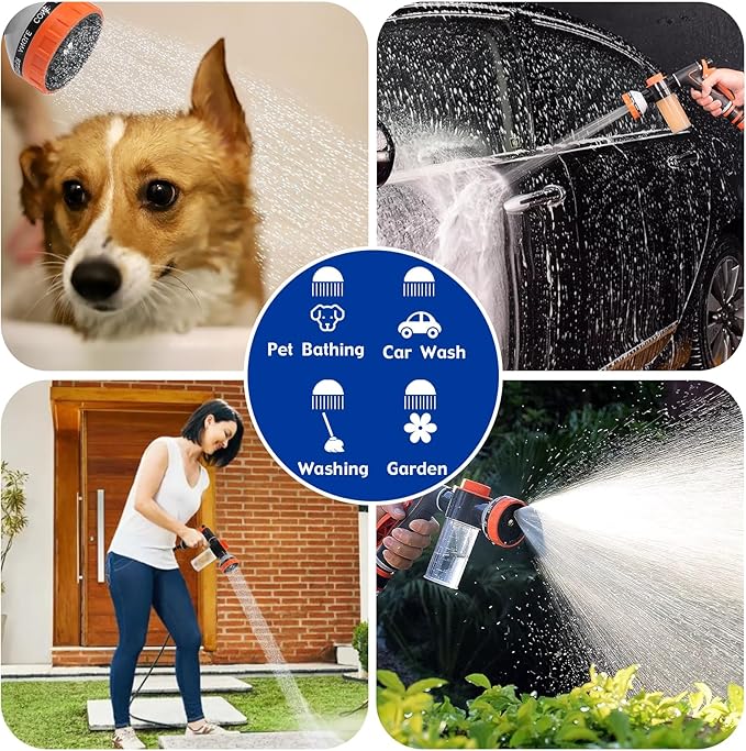 Dog Shower Attachment Water Hose Nozzle Sprayer Set with Metal 3-Way Shower Diverter & 6.6 Ft Long Hose for Bathroom Shower Arm Easy Indoor Outdoor Pet Pup Dog Washing Hose attachment-PawvioPets