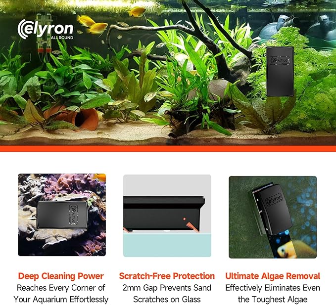 Elyron Dual Scraper Magnetic Aquarium Cleaner,Strong Magnetic Fish Tank Cleaner & Aquarium Algae Scraper for Glass/Acrylic Tanks (Small for ≤1/2" (12mm) Thick Glass)-PawvioPets