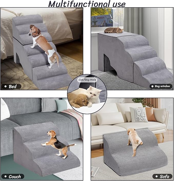Dog Stair Steps for High Beds 36 inches Tall, 33D Foam Dog Ramp for Bed 32 inches, 7-Step Pet Stair Steps for Small Large Dogs for Bed Climbing, Non-Slip Dog Steps for Older Dogs/Cats, Grey-PawvioPets