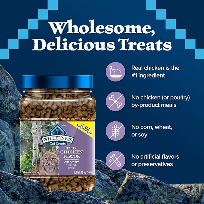 Blue Buffalo Wilderness Crunchy Cat Treats, Grain-Free Treats for Cats Made with Natural Ingredients, Great for Training, Tasty Chicken Flavor, 12-oz. Tub-PawvioPets