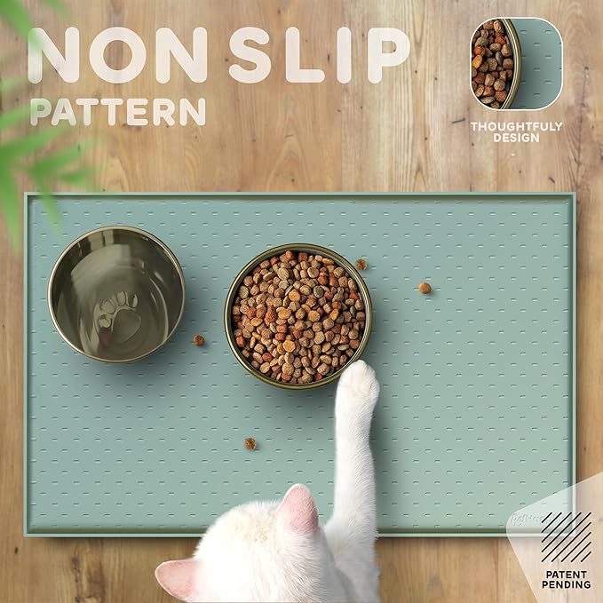 Dog Food Mat - 28x18 Raised Edges Dogs Mat for Food and Water Prevent Spill, Waterproof Cat Food Mats Protect Floors, Easy Clean Dog Bowl Mats for Food and Water, Silicone Pet Feeding Placemats-PawvioPets