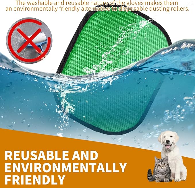 2PCS Electrostatic Pet Grooming Gloves, Reusable Hair Remover for Dog Cat Fur on Clothes Furniture Car Seat/Green-PawvioPets
