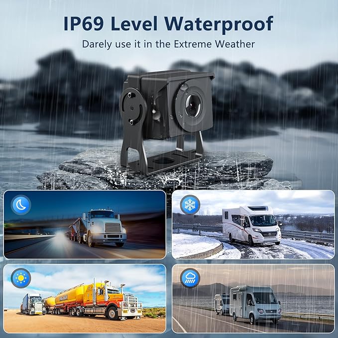 4 Channel Backup Camera System,Touchable 10.26 inch Monitor with DVR Stereo, 64GB Card, IP69 Waterproof, Nightvision 1080P Backup Camera for RV/Truck/Trailer Pickup,Rear Side Front Wired System-PawvioPets