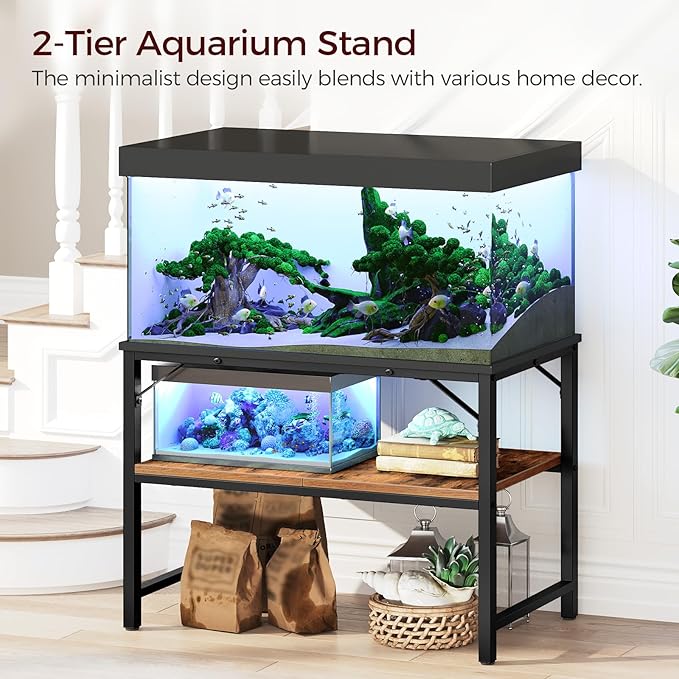 40-50 Gallon Fish Tank Stand, Aquarium Stand with 2-Tier Storage Shelves, Heavy Duty Breeder Turtle Terrarium Stand Rack for Home Office, 36.2" L x 18.9" W x 24.4" H, Rustic Brown FTHR4001-PawvioPets