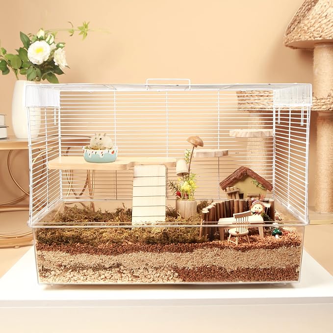 BUCATSTATE Hamster Cage 3-Level with Accessories, Includes Free Exercise Wheel, Water Bottle, Food Bowl & Hamster Hideout, Large Hamster Cage for Dwarf Hamster, Mice, Degus (24.4" L*13.7 "W*16.9" H)-PawvioPets