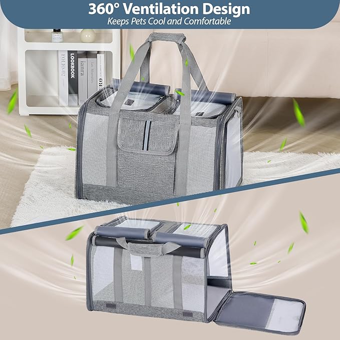 Cat Carrier for 2 Cats – Large Soft-Sided Pet Travel Carrier, Dual Compartments, Privacy Protection, Dog Carrier for Small/Medium Dogs, Home & Outdoor Use-PawvioPets