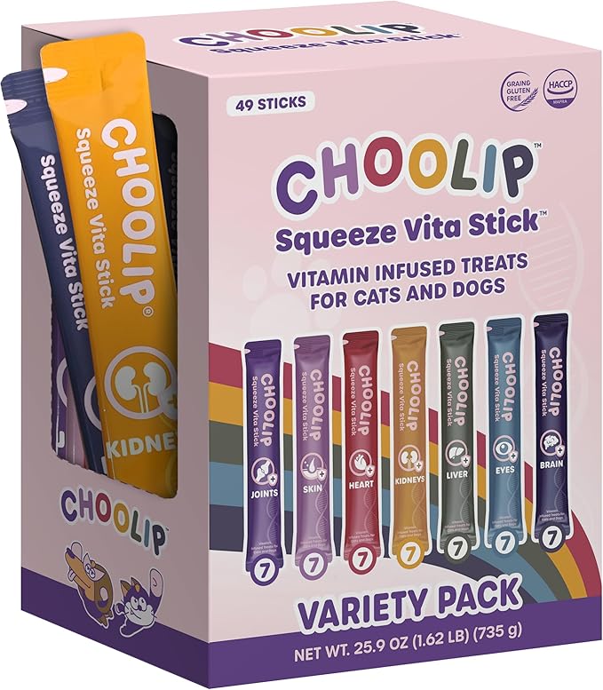 Grab & Go Squeeze Vita Stick Lickable Treats for Dogs & Cats. 49 Variety Support Sticks with Essential multivitamins. Soft and Tasty Paste for All Life Stages-PawvioPets