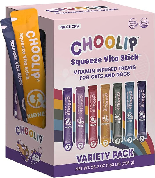 Grab & Go Squeeze Vita Stick Lickable Treats for Dogs & Cats. 49 Variety Support Sticks with Essential multivitamins. Soft and Tasty Paste for All Life Stages-PawvioPets