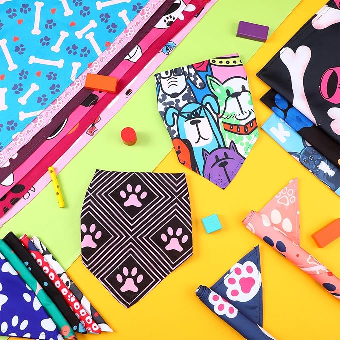 150 Pcs Dog Bandanas Bulk Pet Bibs Colorful Triangle Scarf Pet Bandanas for Medium Large Dogs Spring Summer Birthday Costume Decoration (Paw)-PawvioPets